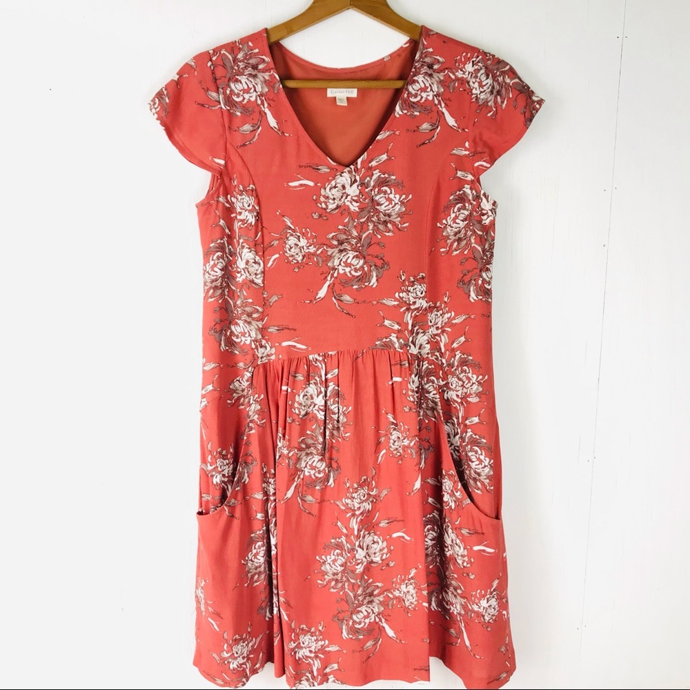 Garnet Hill Floral Coral Summer Day Dress